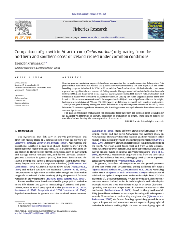 (PDF) Comparison of growth in Atlantic cod (Gadus morhua) originating ...