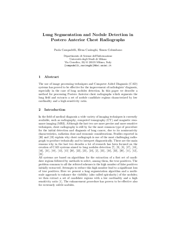 (PDF) Lung Segmentation and Nodule Detection in Postero Anterior Chest ...