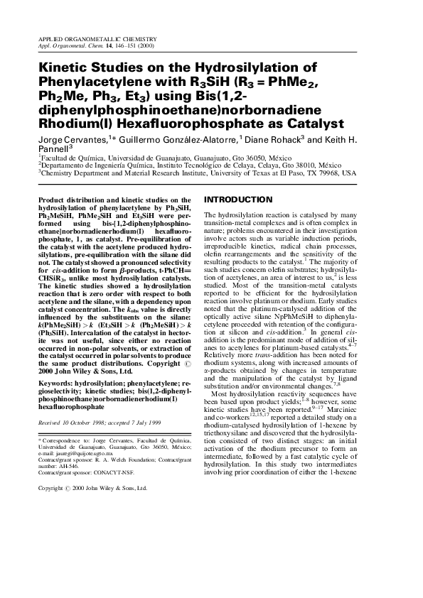 (PDF) Kinetic studies on the hydrosilylation of phenylacetylene with ...