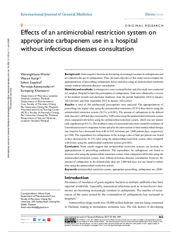 (PDF) Effects of an antimicrobial restriction system on appropriate ...