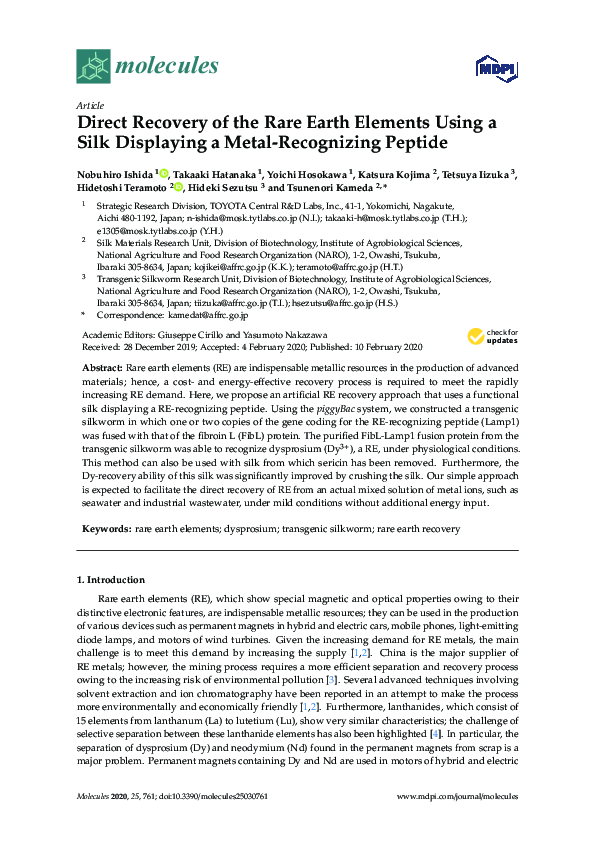 (PDF) Direct Recovery of the Rare Earth Elements Using a Silk ...