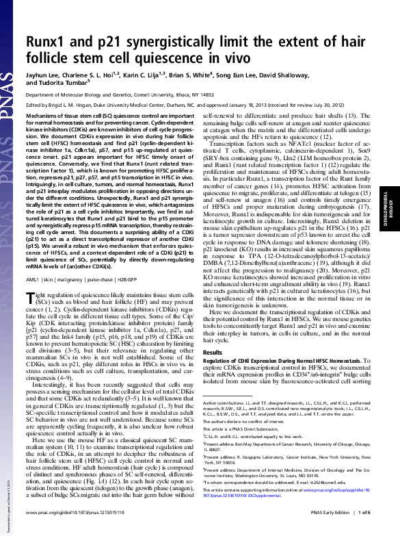 (PDF) Runx1 and p21 synergistically limit the extent of hair follicle