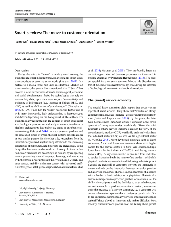 (PDF) Smart services: The move to customer orientation