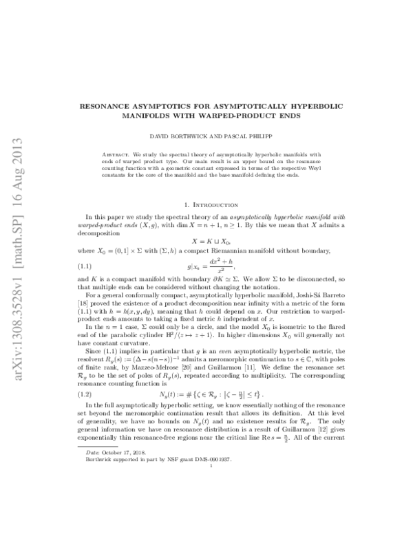 (PDF) Resonance asymptotics for asymptotically hyperbolic manifolds ...