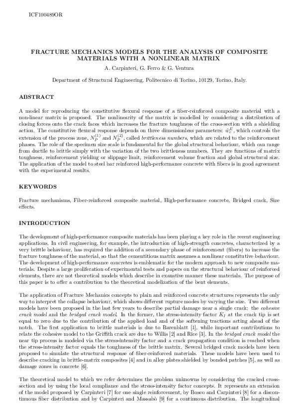 (PDF) Fracture mechanics models for the analysis of composite materials ...