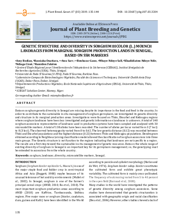 (PDF) Genetic structure and diversity in Sorghum bicolor (L.) Moench ...
