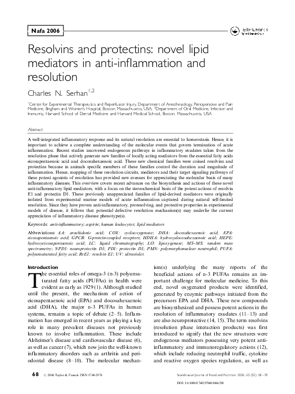 (PDF) Resolvins and protectins: novel lipid mediators in anti ...