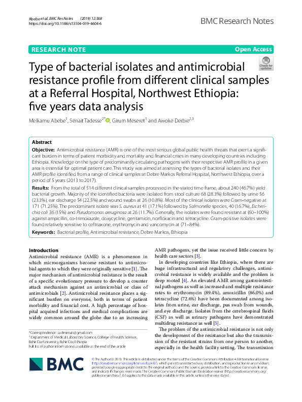(PDF) Type of bacterial isolates and antimicrobial resistance profile ...