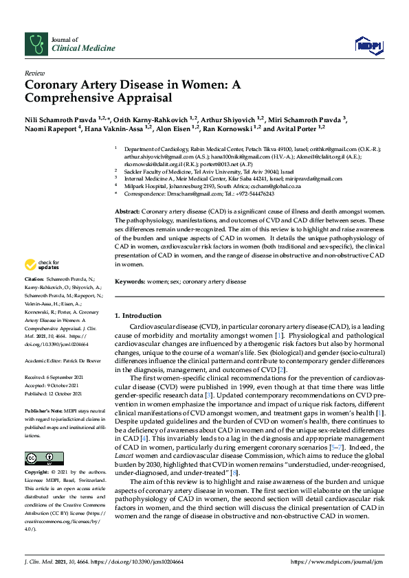 (PDF) Coronary Artery Disease in Women: A Comprehensive Appraisal