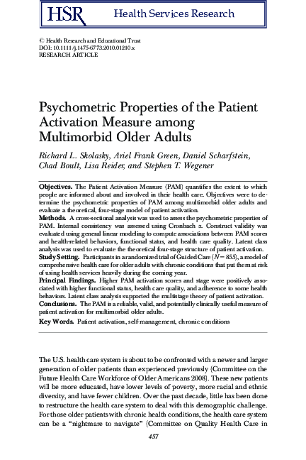 (PDF) Psychometric Properties of the Patient Activation Measure among ...