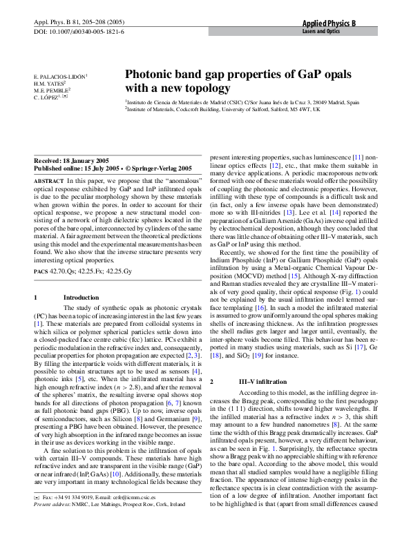 (PDF) Photonic band gap properties of GaP opals with a new topology