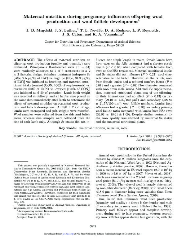 (PDF) Maternal nutrition during pregnancy influences offspring wool ...
