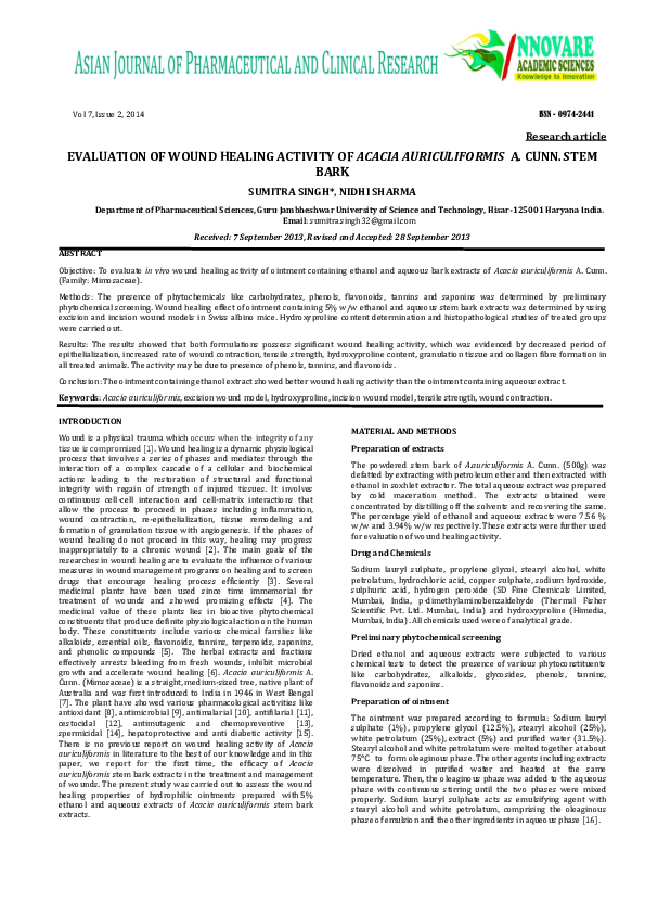 (PDF) Evaluation of Wound Healing Activity of Acacia Auriculiformis A ...