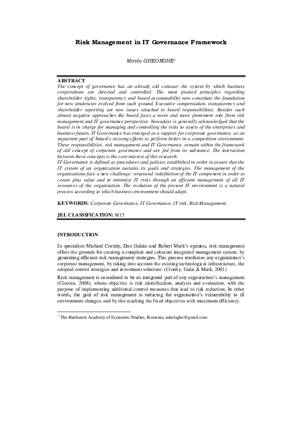 (PDF) Risk Management in IT Governance Framework