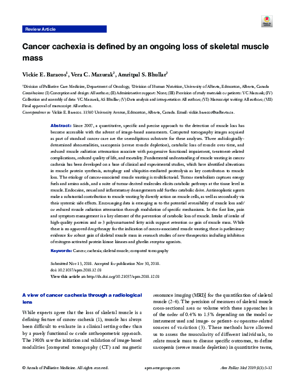 (PDF) Cancer cachexia is defined by an ongoing loss of skeletal muscle mass