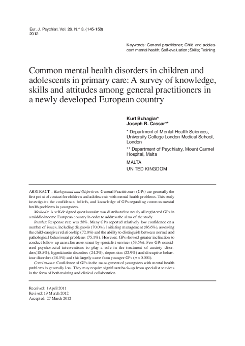 (PDF) Common mental health disorders in children and adolescents in ...