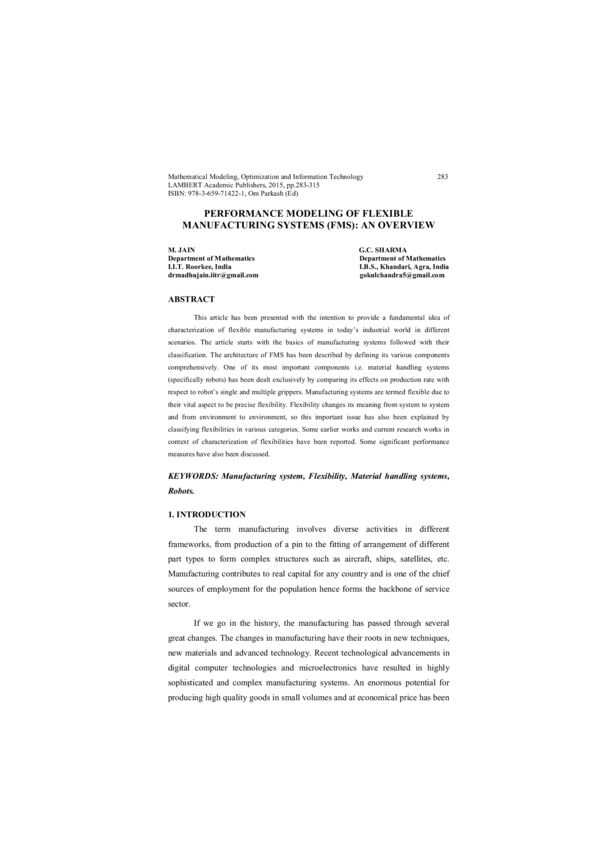 (PDF) Performance modeling of flexible manufacturing systems: An ...