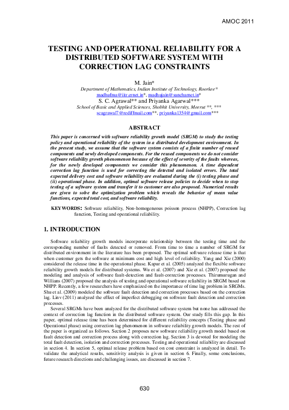 (PDF) Testing and operational reliability for a distributed software ...