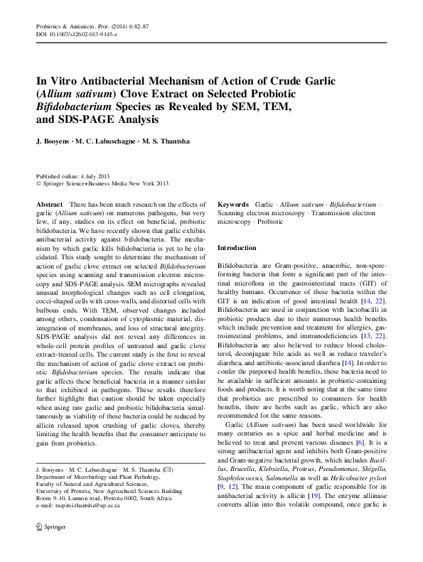 (PDF) In Vitro Antibacterial Mechanism of Action of Crude Garlic ...