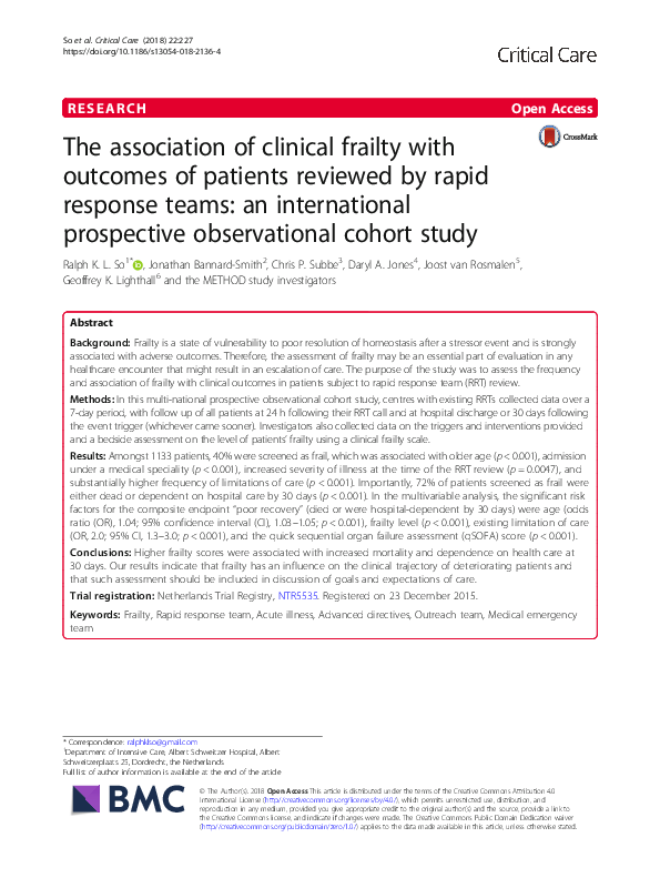 (PDF) The association of clinical frailty with outcomes of patients ...