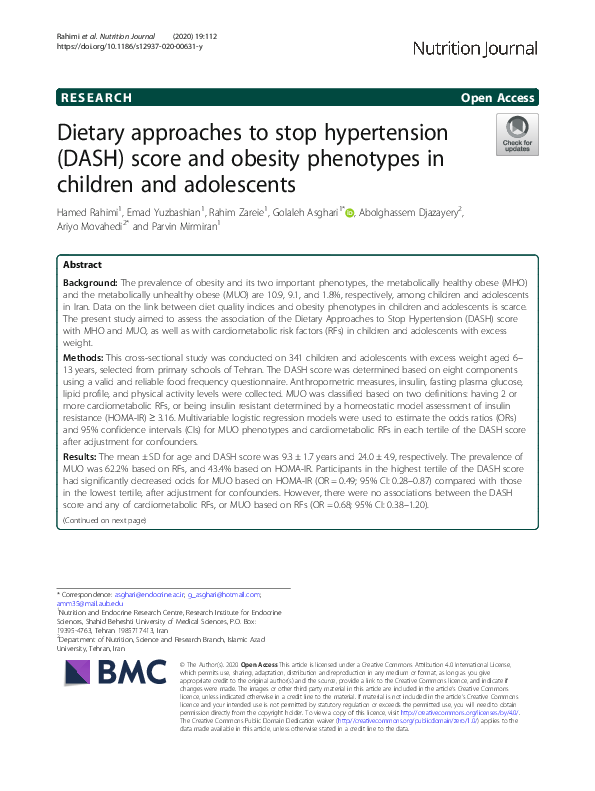 (PDF) Dietary approaches to stop hypertension (DASH) score and obesity ...