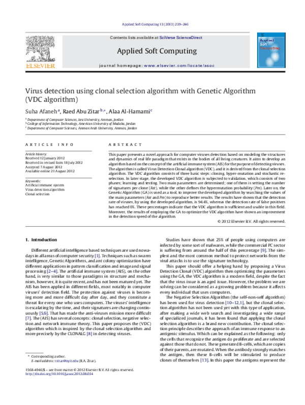 (PDF) Virus detection using clonal selection algorithm with Genetic ...