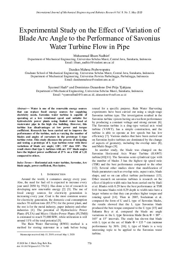 (PDF) Experimental Study on the Effect of Variation of Blade Arc Angle ...