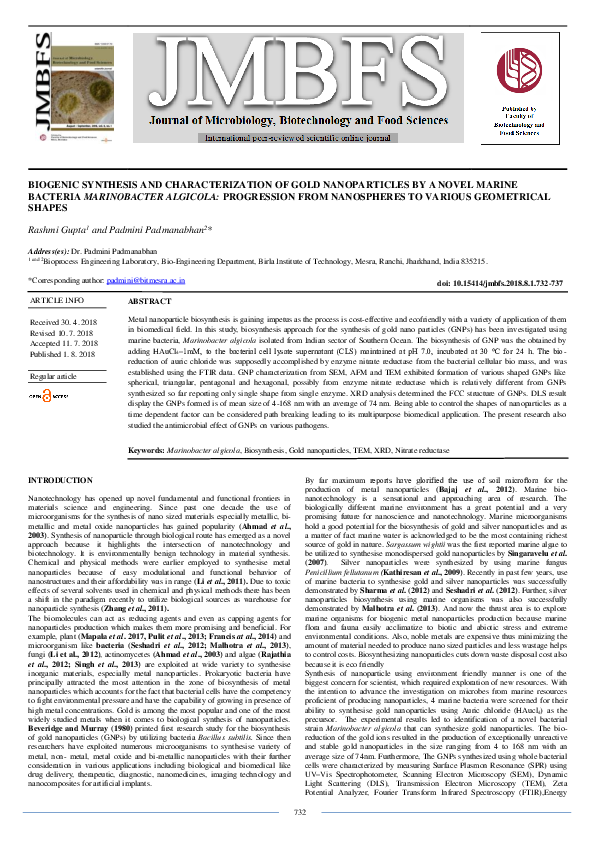 (PDF) Biogenic Synthesis and Characterization of Gold Nanoparticles by ...