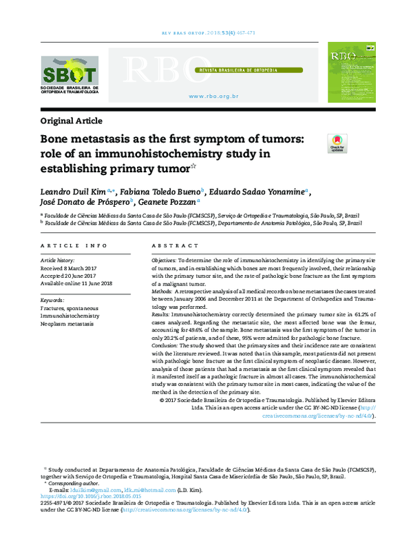 (PDF) Bone metastasis as the first symptom of tumors: role of an ...