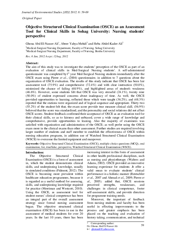(PDF) Objective Structured Clinical Examination (OSCE) Improves ...