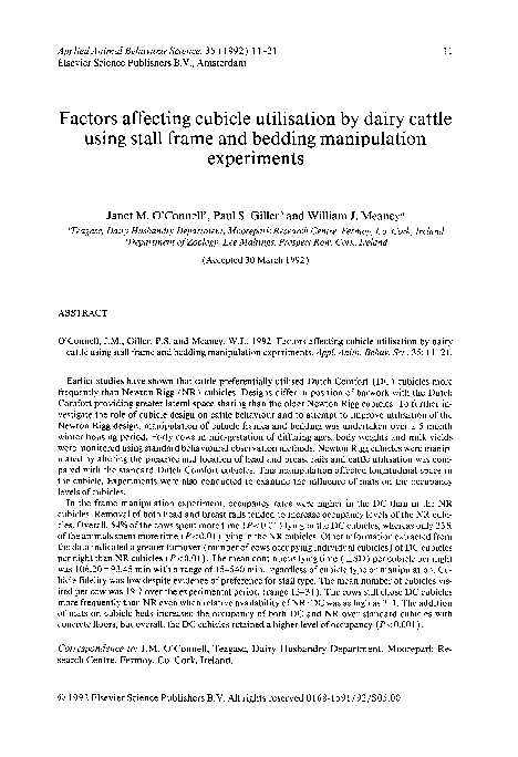 (PDF) Factors affecting cubicle utilisation by dairy cattle using stall ...