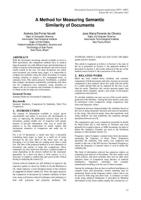 (PDF) A Method for Measuring Semantic Similarity of Documents