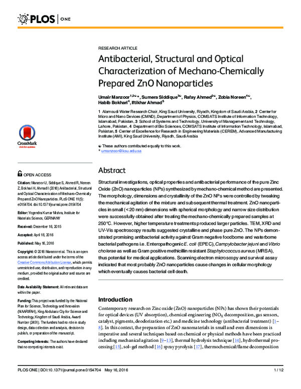(PDF) Antibacterial, Structural and Optical Characterization of Mechano ...