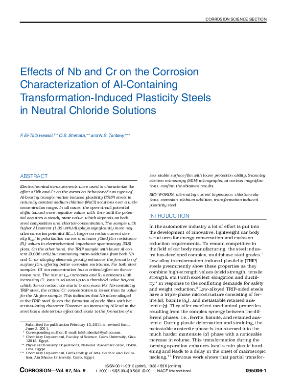 (PDF) Effects of Nb and Cr on the Corrosion