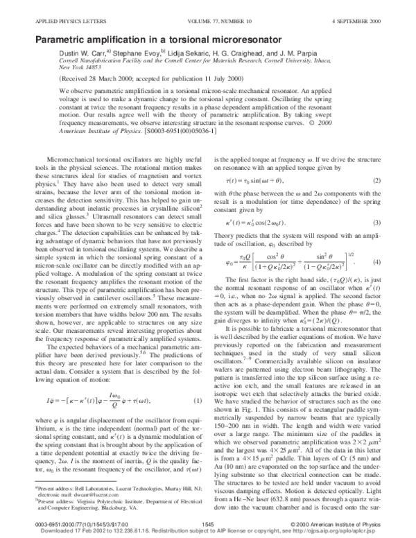 (PDF) Parametric amplification in a torsional microresonator