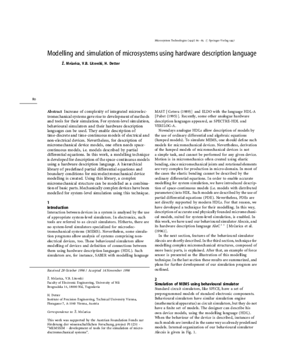 (PDF) Modelling and simulation of microsystems using hardware ...