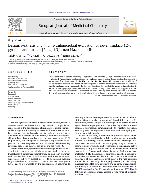 (PDF) Design, synthesis and in vitro antimicrobial evaluation of novel ...