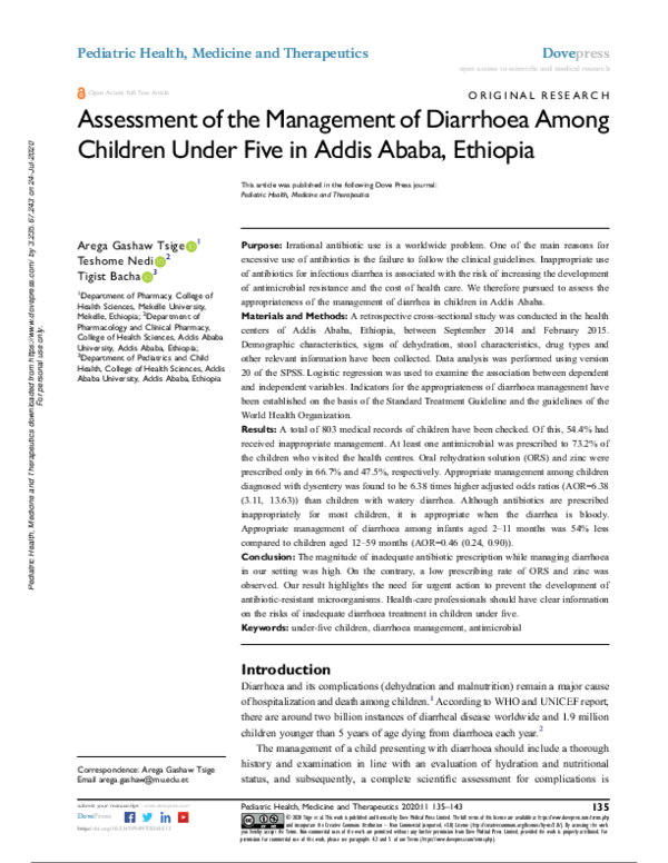 (PDF) Assessment of the Management of Diarrhoea Among Children Under ...