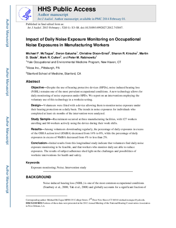 (PDF) Impact of daily noise exposure monitoring on occupational noise ...