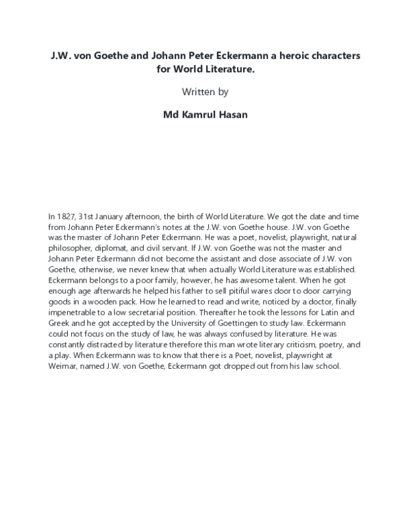 (PDF) J.W. von Goethe and Johann Peter Eckermann a heroic characters ...
