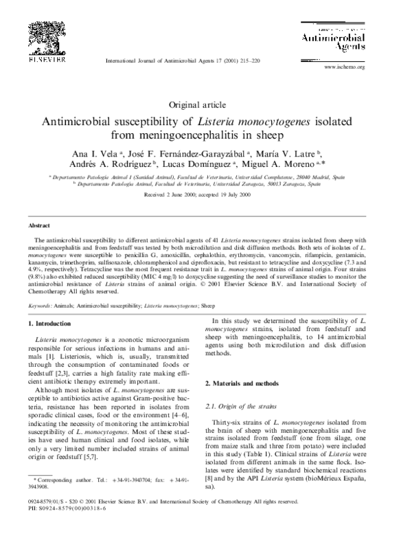 (PDF) Antimicrobial susceptibility of Listeria monocytogenes isolated ...