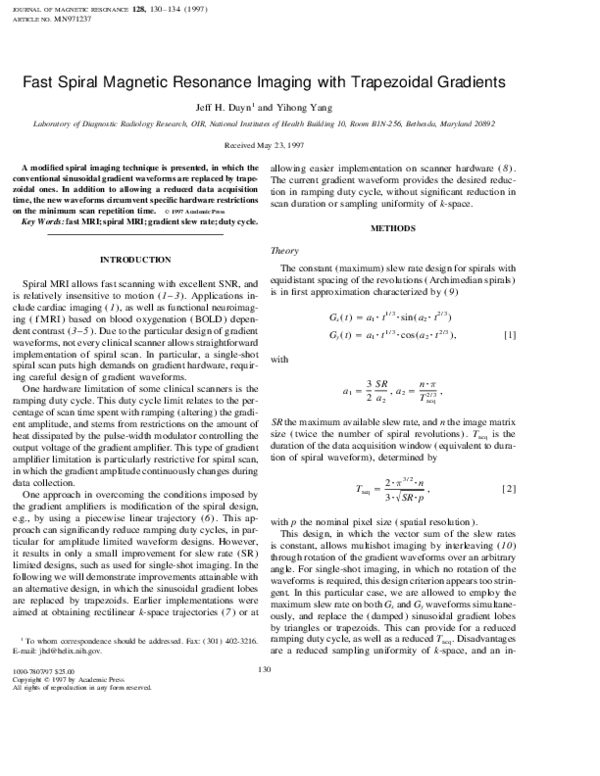 (PDF) Fast Spiral Magnetic Resonance Imaging with Trapezoidal Gradients