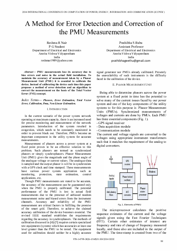 (PDF) A method for error detection and correction of the PMU measurements