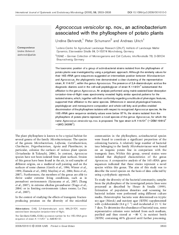 (PDF) Agrococcus versicolor sp. nov., an actinobacterium associated ...