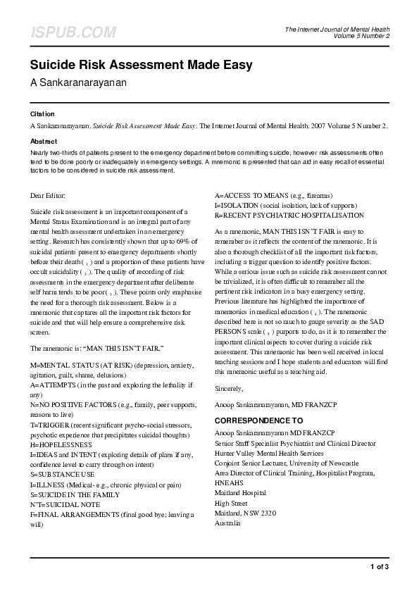 (PDF) Suicide Risk Assessment Made Easy