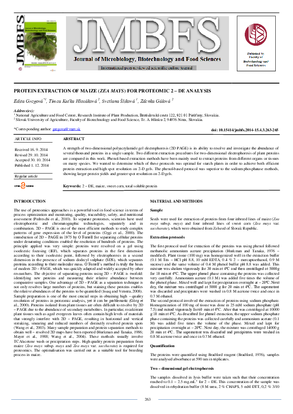 (PDF) Protein extraction of maize (Zea mays) for proteomic 2-de analysis