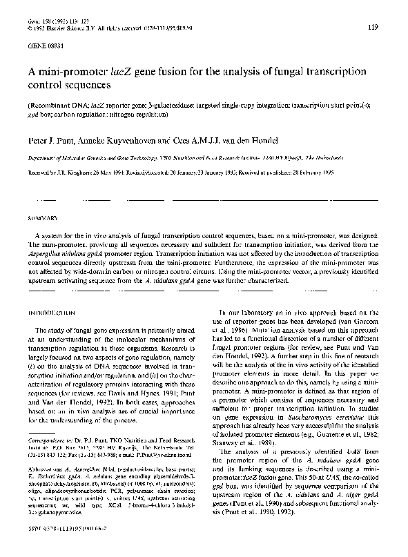 (PDF) A mini-promoter lacZ gene fusion for the analysis of fungal ...