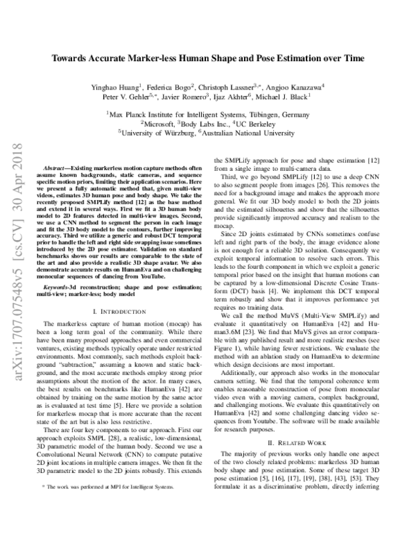 (PDF) Towards Accurate Marker-Less Human Shape and Pose Estimation over ...