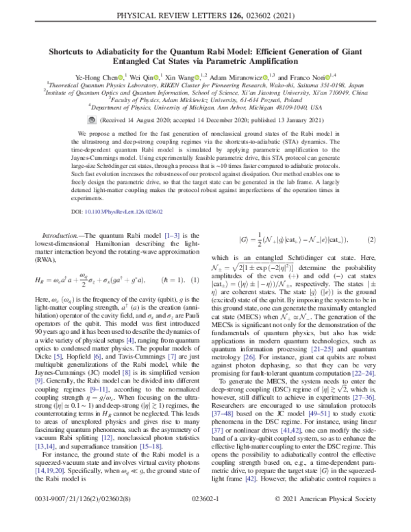 (PDF) Shortcuts to Adiabaticity for the Quantum Rabi Model: Efficient ...