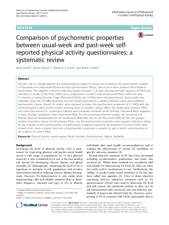 (PDF) Comparison of psychometric properties between usual-week and past ...